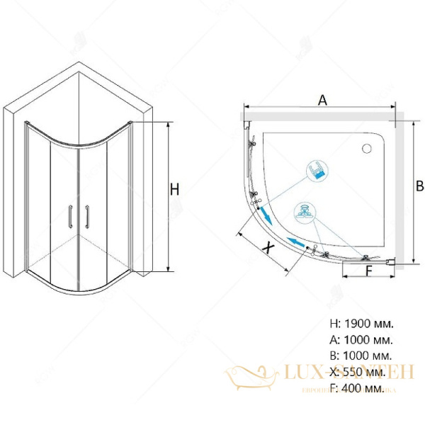 душевой уголок rgw passage 02085100-11 pa-51 100х100, профиль хром, стекло прозрачное