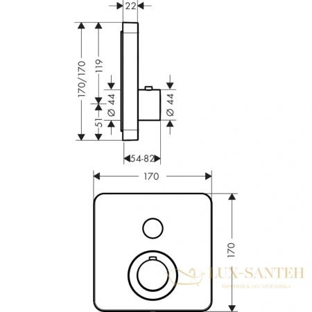 термостат встраиваемый axor showers, 36705000,select, для душа, с запорным клапаном, 1 потребитель, (внешняя часть), хром