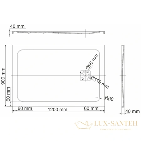 душевой поддон wasserkraft neime 19t07 из литого мрамора 120х90 см, черный