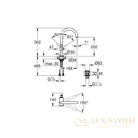 смеситель grohe atrio 32042dc3 для раковины, сталь