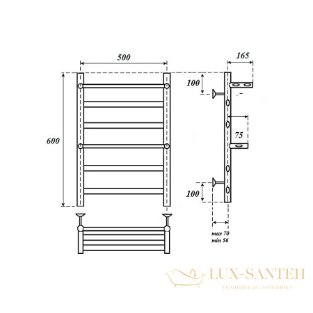 полотенцесушитель 500x600 электрический point артемида pn14156pe п4 c 2 полками, левый/правый хром