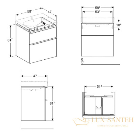 комплект мебели для ванной geberit smyle square 529.352.jr.6 60 см, орех пекан