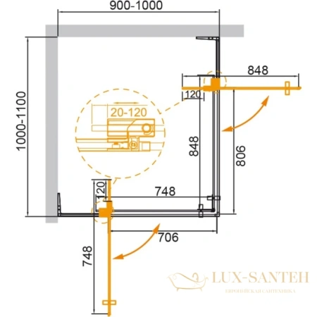 душевой уголок cezares slider-ah-2 slider-ah-2-90/100-100/110-grigio-cr 100-110x90-100 см, серый