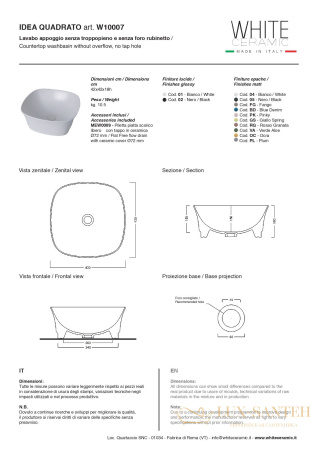 раковина квадратная white ceramic idea w1000701 накладная 42x42х18 см, белый глянцевый