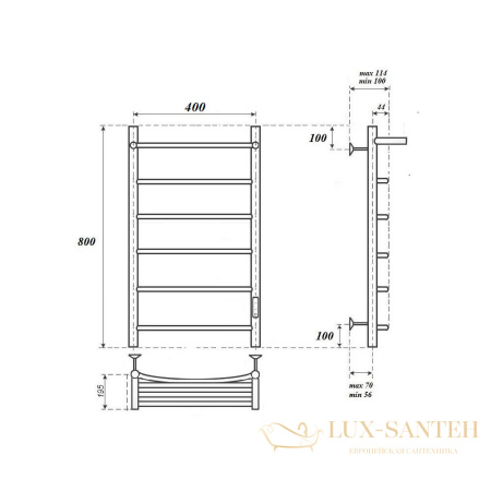 полотенцесушитель 400x800 электрический point афина pn04848p п5 с полкой, диммер справа, хром