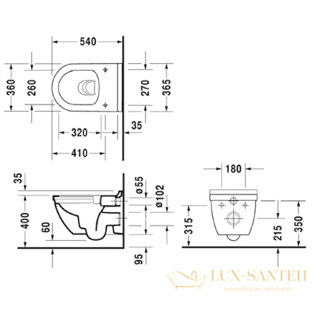 чаша подвесного безободкового унитаза duravit starck 3 2527090000 rimless, белый