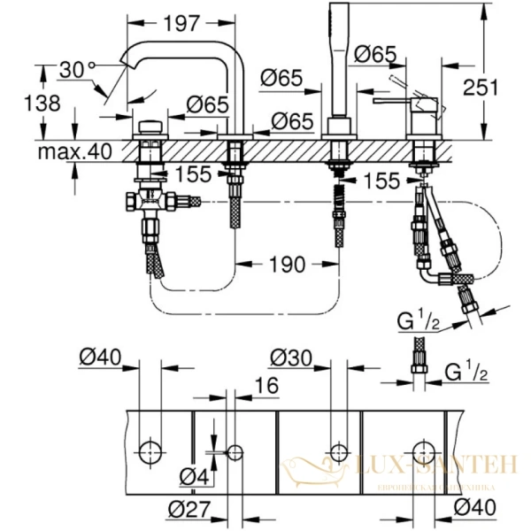 смеситель для ванны grohe essence new 19578gn1, на борт ванны, холодный рассвет матовый