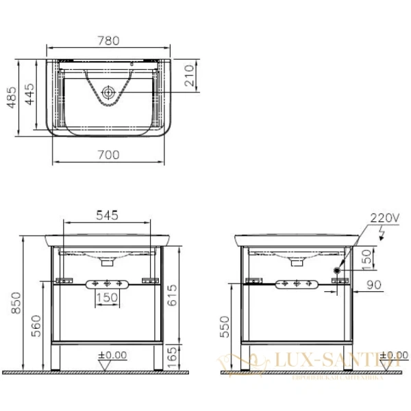 тумба с раковиной vitra sento 60824 78 см, белый матовый/дуб