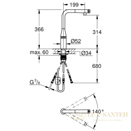 смеситель для кухонной мойки grohe essence smartcontrol, 31615dc0, суперсталь