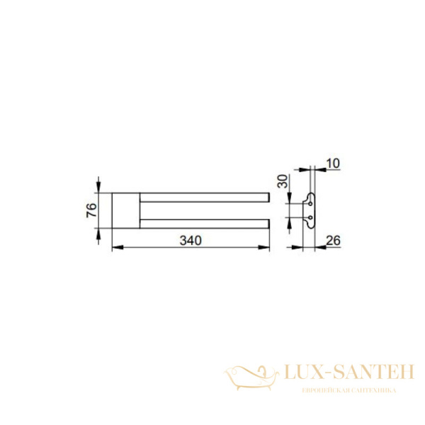 держатель для полотенец keuco edition 400 11519130000, 340 мм, двойной, неповоротный, латунь, хром черный шлифованный