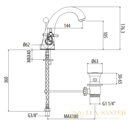 смеситель для раковины gattoni trd tr320/18c0, ручки paris, с донным клапаном, хром