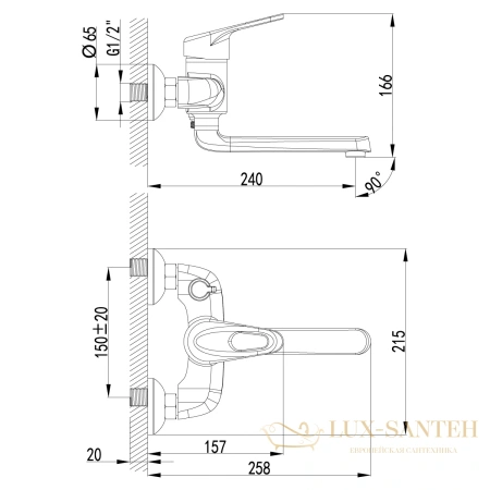 смеситель lemark luna lm4114c для ванны, хром