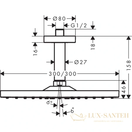 верхний душ hansgrohe raindance e 300 1jet 26250670 с потолочным присоединением, черный матовый