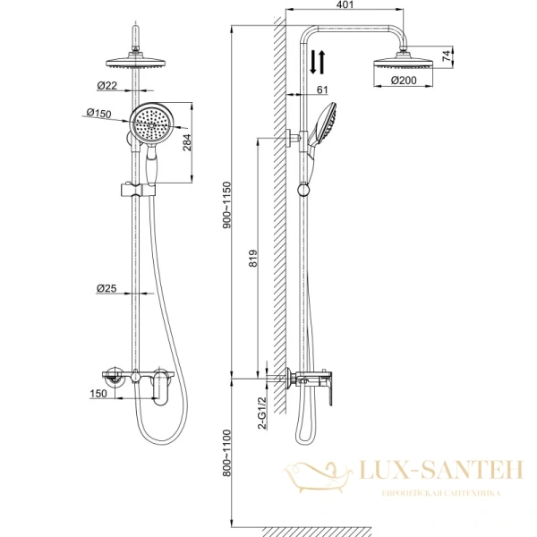 душевая система d&k bayern.durer da1253701b06 200 мм, хром