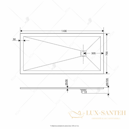 душевой поддон rgw stone tray 16152713-01 из искусственного камня st-w 130x70, белый