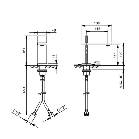 смеситель для раковины, fantini ak/25, 48 p5 t004wf, 1 отв., без донного клапана, излив 175мм, matt gun metal pvd