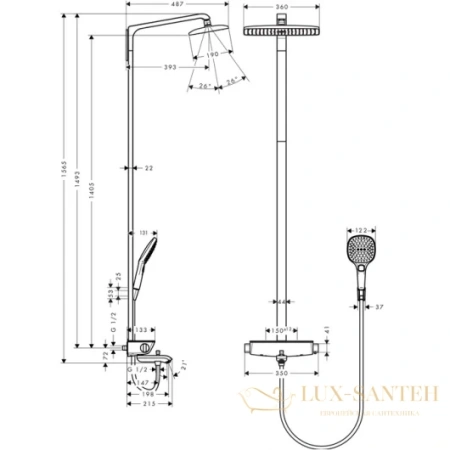 душевая стойка для ванны hansgrohe raindance select e 360 27113400 showerpipe, белый/хром