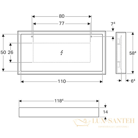 зеркало geberit citterio 500.570.jj.1 1184х584 мм, темный дуб