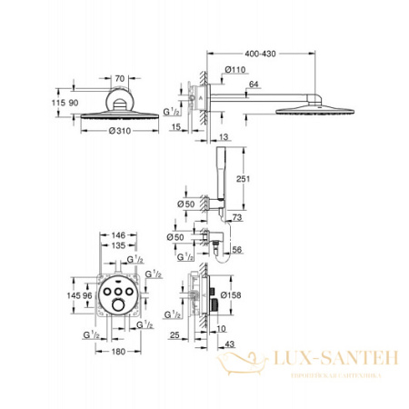 душевая система grohe rainshower smartactive 310 34705000, хром