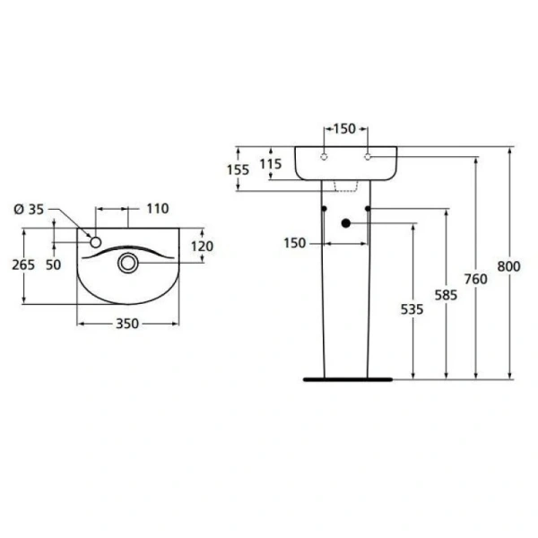 раковина ideal standard connect arc e791401 35 см arc, белый