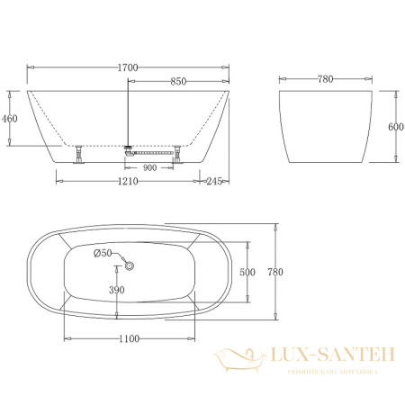 акриловая ванна belbagno bb72-1700-w0 170x78 без гидромассажа, белый