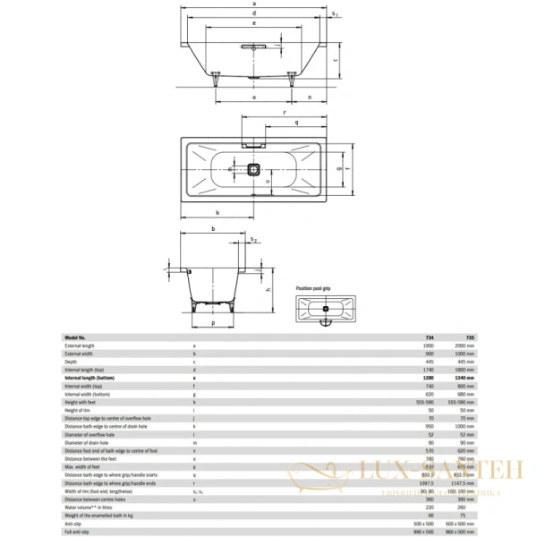 стальная ванна kaldewei conoduo 235200013001 734 190х90 см с покрытием easy-clean, альпийский белый 