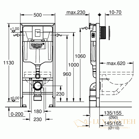 комплект grohe rapid sl gh 39182001, инсталляция и унитаз подвесной безободковый