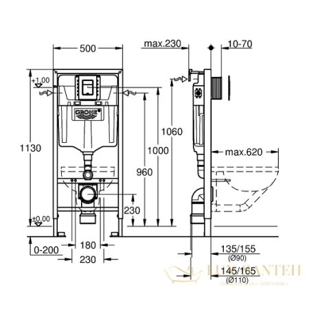 инсталляция для подвесного унитаза grohe rapid sl 39501000,3 в 1 комплект с панелью смыва хром