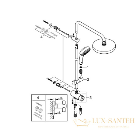 душевая система grohe tempesta cosmopolitan system 200 27394002, хром