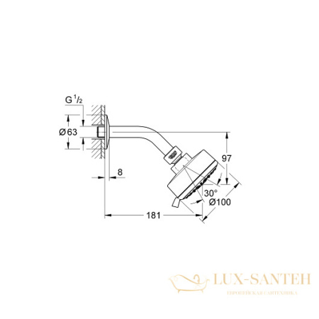 верхний душ grohe new tempesta cosmopolitan 100 27869001 9,5 л/мин, белый