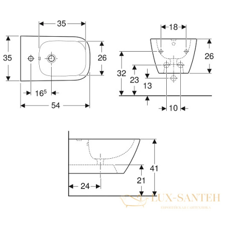 биде geberit smyle square 500.209.01.1 подвесное, белый