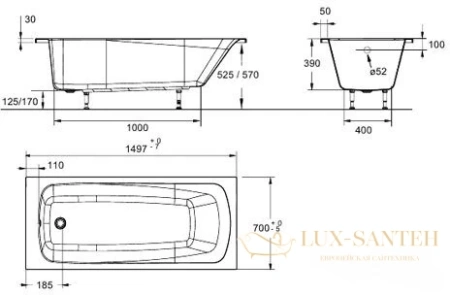 акриловая ванна jacob delafon patio 150x70 e6810ru-01