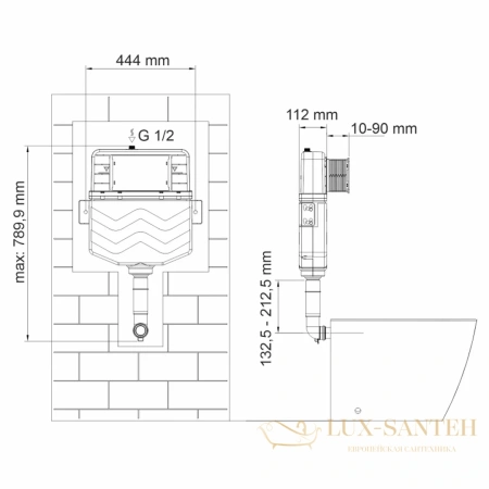 смывной бачок скрытого монтажа wasserkraft aller 10 10tlt.031.me.mg04, с панелью смыва, золотой матовый