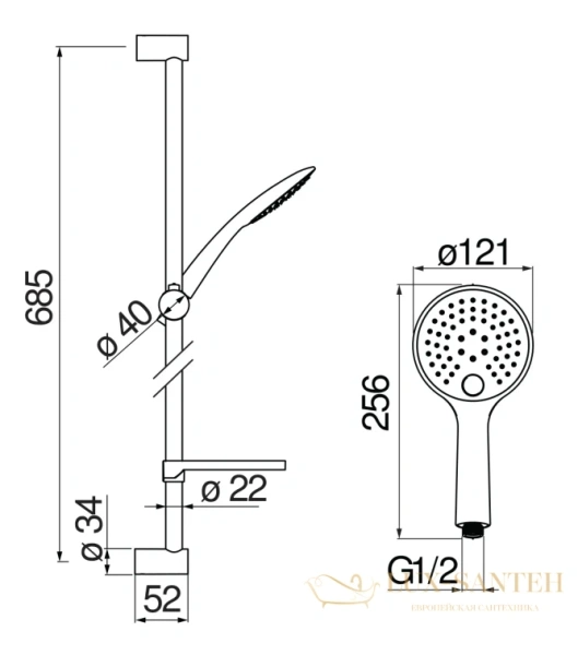 душевой гарнитур nobili, ad140/67cr chrome, цвет хром