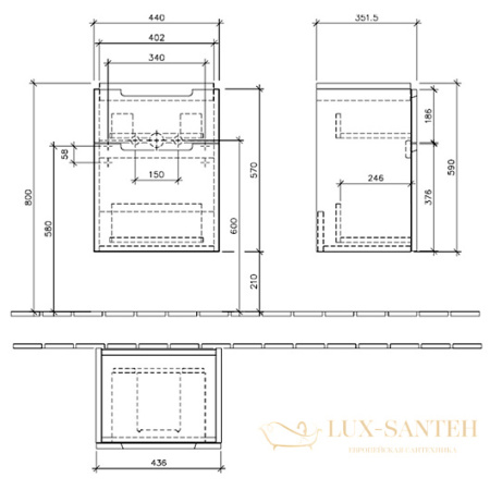 тумба под раковину villeroy & boch subway 2.0 a906 10 dh 440х590х352 мм, glossy white 