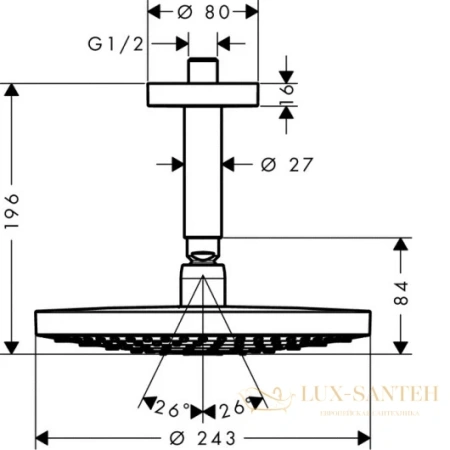 верхний душ hansgrohe raindance select s 240 2jet 26467400 с потолочным подсоединением, ½’ белый/хром