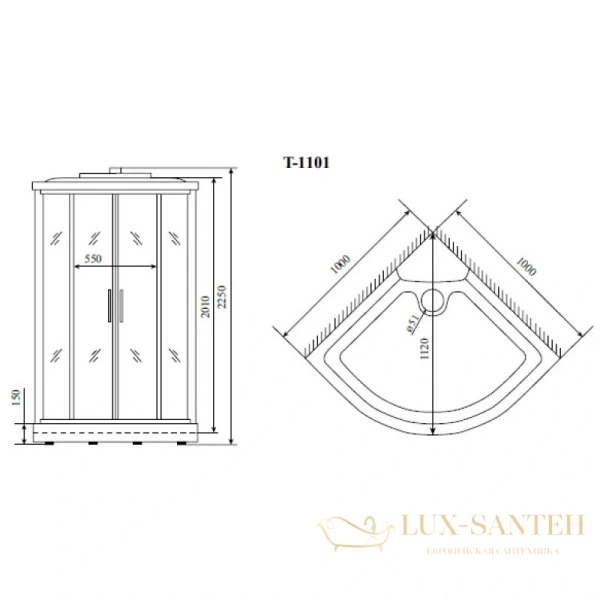 душевая кабина timo standart t-6601 s 100x100x220 см, стекло прозрачное