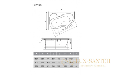 ванна акриловая vayer azalia l 170x105