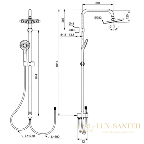 душевая стойка ideal standard idealrain eco a6943aa 250 мм, хром