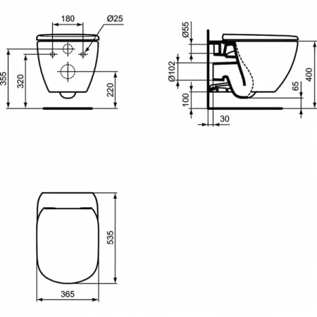 комплект  ideal standard tesi aqua blade tt00002/115a61, унитаз с инсталляцией, с сиденьем и клавишей смыва, черный матовый