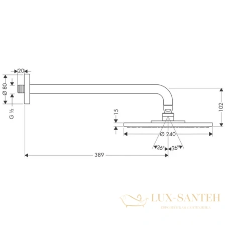 верхний душ hansgrohe raindance s 27474000 240 1jet, держатель 390 мм, ½’ хром