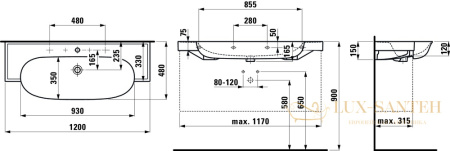 раковина laufen the new classic 8.1385.8.757.104.1 подвесная 120 см, белый матовый 