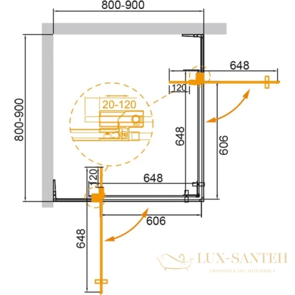 душевой уголок cezares slider-a-2 slider-a-2-80/90-c-nero 80-90x80-90 см, стекло прозрачное