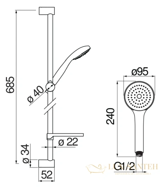 душевой гарнитур nobili, ad140/64cr chrome, цвет хром