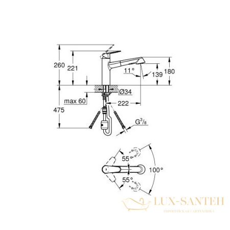 смеситель grohe eurodisc cosmopolitan 32257002 для мойки, хром