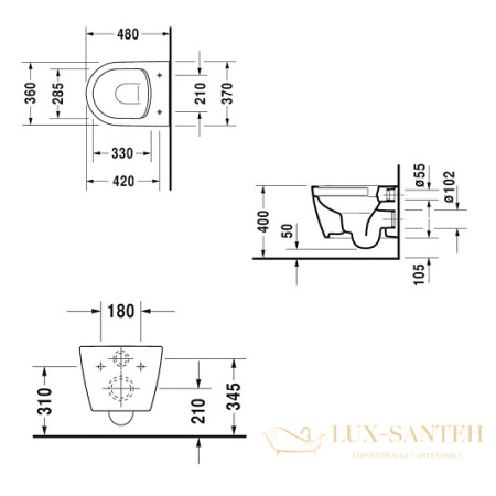 чаша подвесного безободкового унитаза duravit me by starck 2530090000 rimless, компакт, белый