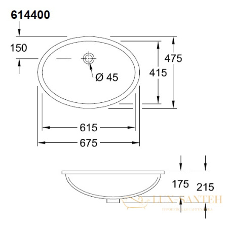 раковина villeroy & boch evana 614400r1 встраиваемая 61 х 41 см, белый с покрытием ceramicplus