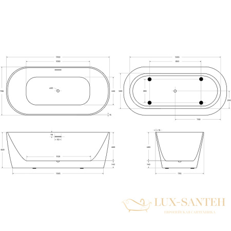 акриловая ванна belbagno bb415-1700-800 170x80 без гидромассажа, белый