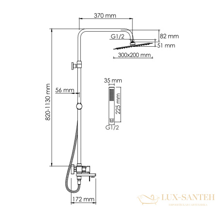 душевая система 300x200 мм wasserkraft a177.069.103.010.ch, хром