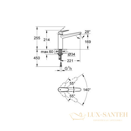 смеситель grohe eurodisc cosmopolitan 33770002 для мойки, хром